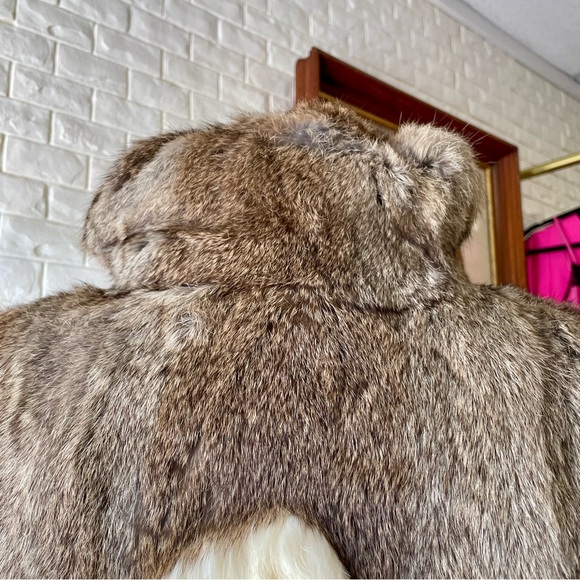 Vintage Parisian Fur 100% Rabbit Fur Coat Cream and Brown Chevron - Picture 12 of 17